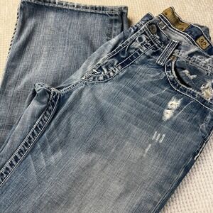 Mens BKE Vintage Tyler Straight Leg Jeans Distressed Blue Denim Size 32